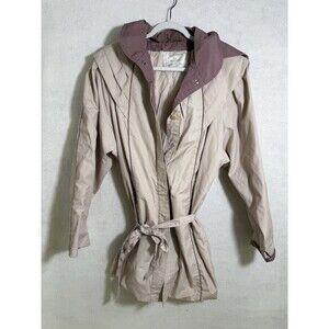 Vintage Mulberry Street Trench Coat Jacket Womens Size Xl Pink Belted Hooded